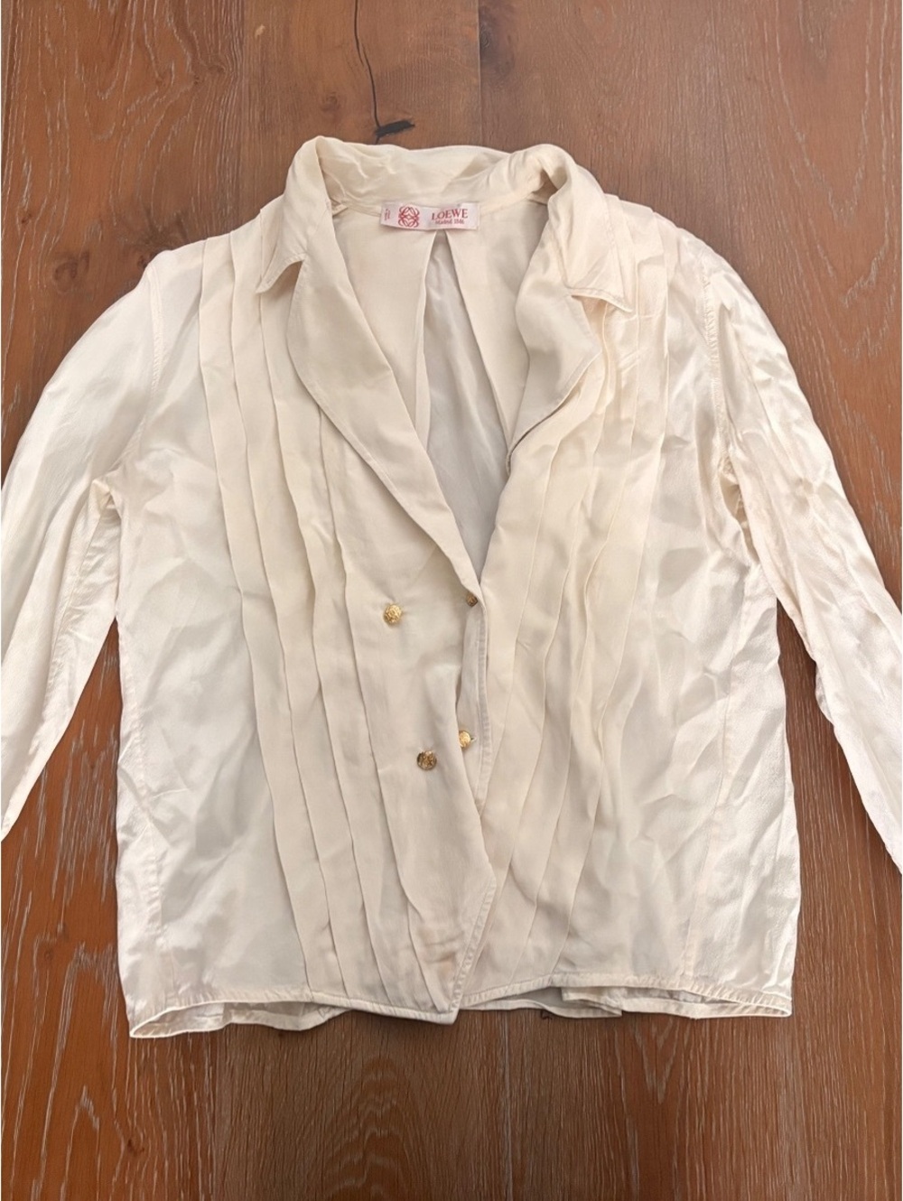 Loewe Cream 100% Silk Pleated Blouse Vintage Elegant Size Regular S